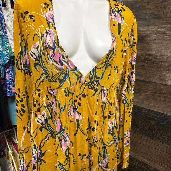 Free People Yellow Pink Long Sleeve Sundress - Picture 1 of 11